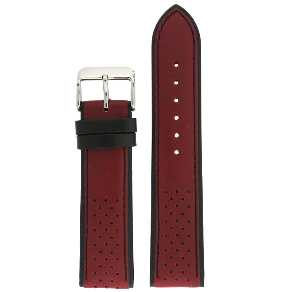 Tech Swiss Watch Band Sport Design Red Black Genuine Leather 18 millimeter