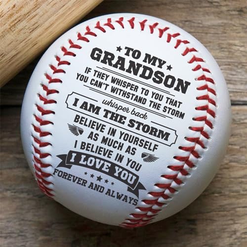Quartzily To My Grandson - I Am The Storm - Printed Baseball Gifts For Boys 8-12 - Engraved Baseball Personalized Baseball - Baseball Accessories - Grandson Gifts From Grandma. #TOP3