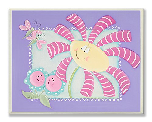 Plaque murale rectangle Happy Flowers avec libellules Stupell pour chambre d'enfant