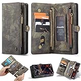 CaseMe for Samsung Galaxy S20 FE Wallet Case, Multi-Function 2 in 1 Retro Handmade Leather Case with Card Slots and Magnetic Back Cover Detachable Flip Zipper Case for Samsung Galaxy S20 FE (Black)