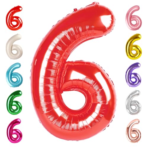 Image of 6 Balloon Numbers Birthday Decorations, 40In Red Balloons for Men Women | Eye-catching Appearance, Perfect Decorative Centerpieces, Convenient Self-sealing Structure, Widely for Various Occasions