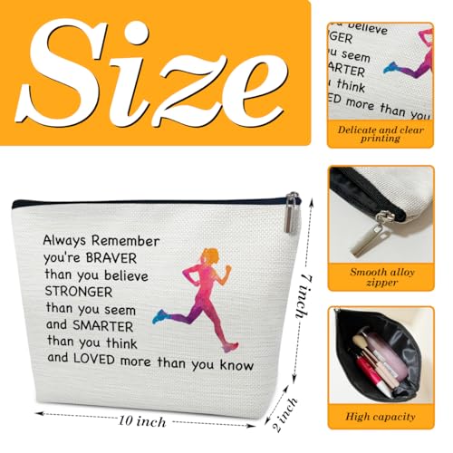 Running Gifts Makeup Bag, Inspirational Runner Gifts for Marathon Lovers Women, Always Remember You're Braver Than You Believe Cosmetic Bags for Purse2