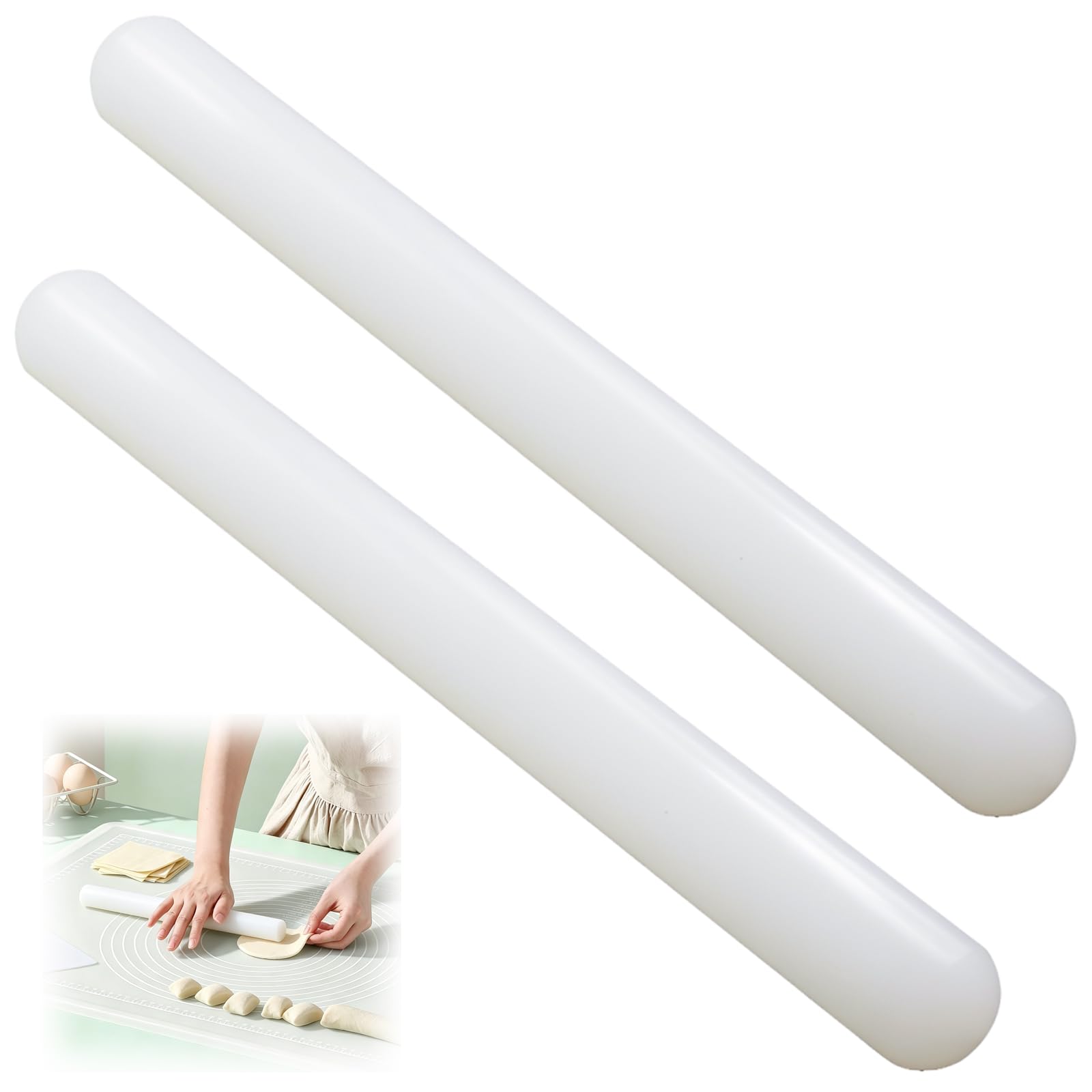 Rolling Pin, 2-Pack Plastic Rolling Pins, 23x2.5cm