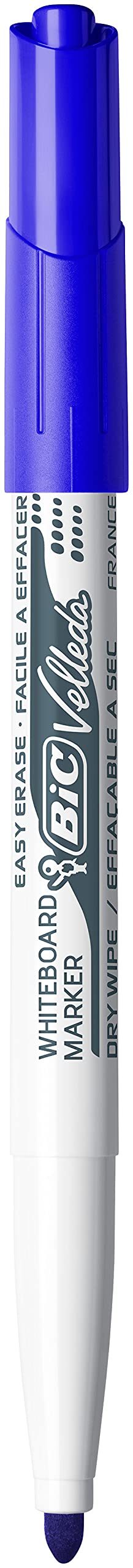BIC Velleda 1741 Pennarelli per Lavagna Bianco Cancellabili a Secco, Punta Conica Media, Blu, 5 Pezzi
