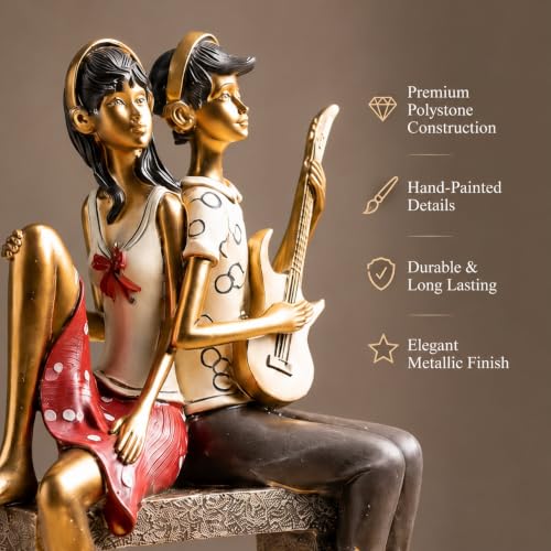 Image of ARMONIA Romantic Couple with Guitar Figurine Set | Showpiece for Home Decor| Resin Statue | Sculpture for Anniversary, Valentine's Day, Wedding & Gift Items 32cm