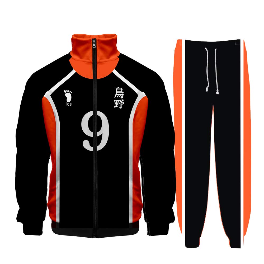 2pcs Anime Tracksuit Sets Tobio Kageyama Cosplay Volleyball Jersey Long Sleeve Full Zip Jacket and Sweatpants