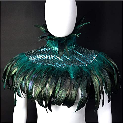 Natural Feather Sequins Shrug Shawl Cloak Collar Gothic Victorian Black Feather Shawl Halloween Dress up2