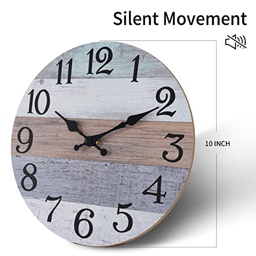 Image of KECYET Wall Clock 10 Inch Silent Non Ticking Wall Clocks Battery Operated,Rustic Vintage Clock for Bathroom Kitchen Bedroom Office Living Room(Grey)