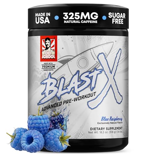 Old School Labs | Blast X Advanced Pre Workout Powder, Intense Energy Booster Preworkout for Men & Women- Blue Raspberry, 20 Servings