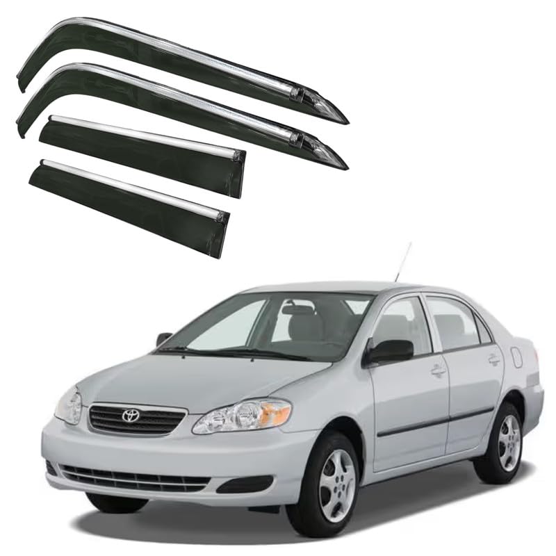 Image of CAR SAAZ Side Door Visors for Corolla (Set of 4Pcs)|Chrome Lined Rain Guards, Polycarbonate, Smoke Finish
