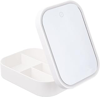 فوميز. مراة فانيتي باضاءة LED، مراة لسطح الطاولة، مراة محمولة لتنظيم المكياج، صندوق مراة للمكياج مع مراة لتخزين مستحضرات التجميل، منظم مراة للمكتب والسفر