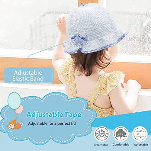 Image of SNOWIE SOFT Baby Hats for Girls, Hat for Baby Girl, Summer Hat Rabbit Ears Sun Hat Blue Stripy Bucket Hat for Outdoor UV Protection Baby Cap 6-12 Months