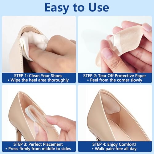 Heel Grips Liner Cushion Inserts for Loose Shoes Men Women, Soft, Suitable, Comfortable, Heel Pads Protectors for Heel Slipping, Heel Pain, Blister, Friction, Anti-Slip Shoe Filler, 4 Pairs, Black