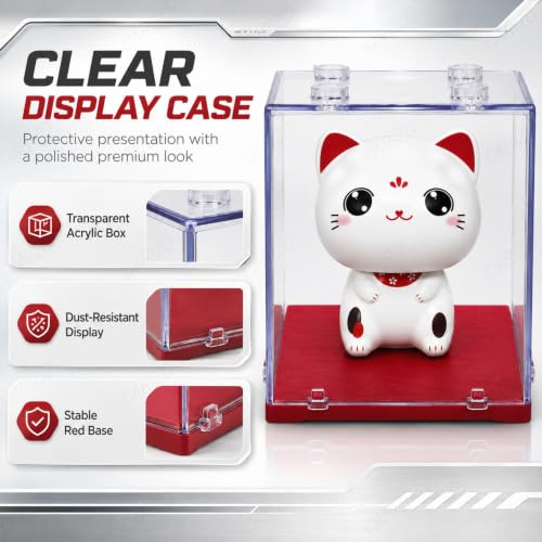 Image of CARIZO Solar Cat Bobble Head, Dashboard Decor, Clear Display Case