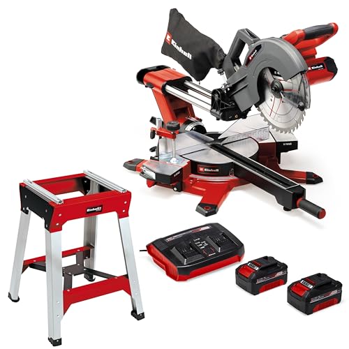 Einhell Akku-Zug-Kapp-Gehrungssäge TE-SM 36/10 L Li Power X-Change (36 V, 254 mm Sägeblatt, 3800 min^-1, Schnittlinien-Laser, inkl. PXC-Starter-Kit, inkl. Untergestell)