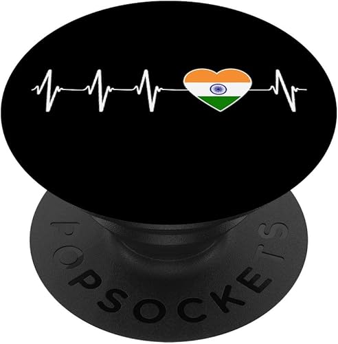 PopSockets - Soporte y agarre para teléfonos y tabletas, diseño de corazón indio con texto "I Love India", Negro