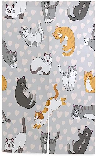 猫 ネコ のれん おしゃれ ロング 目隠し 間仕切り 綿麻, 可愛い猫 ネコ 暖簾 ドア カーテン 障子 戸口 居間 出入り口 玄関 小窓 リビング キッチン 台所 部屋 着替え室 洋室 和室 居酒屋 料理屋 室内 インテリア かわいい のれん棒付き 約8