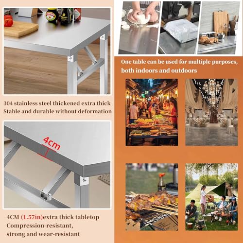 Tavolo da cucina commerciale in acciaio inox, resistente, capacità di carico 500 kg, pieghevole per una facile conservazione, nessun montaggio necessario, ideale per ristoranti e cucine
