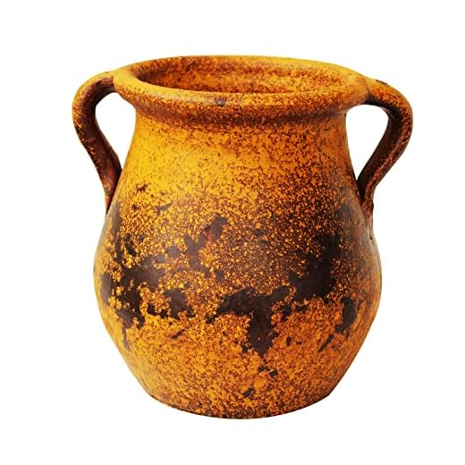 Goodman and Wife Egyptian Era Designed Earthen Ware Terra-Cotta Vessel/Planter with Looped Handles (Tulip Pumpkin Yellow)