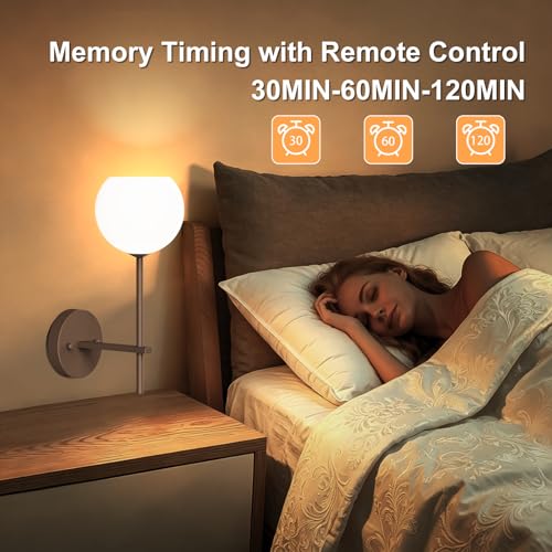 Image of Brown Battery Operated Wall Sconces Set of 2, Rechargeable Wireless Wall Lights with Milky White Frosted Glass, 12 RGB and 3CCT Dimmable Wall Lamps with Remote for Bedroom Living Room Hallway