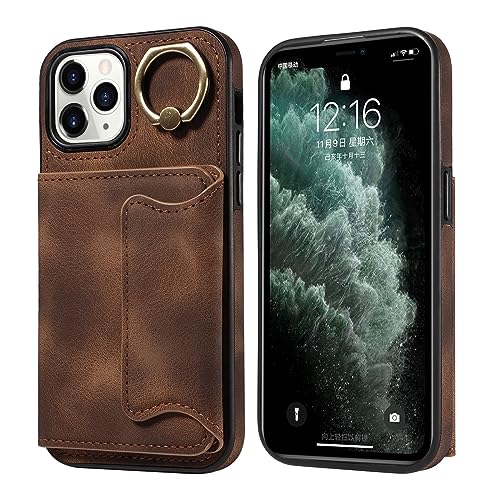 Étui portefeuille iPhone 11 Pro antichoc marron housse protection béquille porte-carte