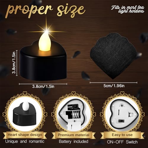 Image of Coume 6000 Pieces Artificial Rose Petal 72 Pieces LED Tealights Candle, Romantic Decorations Special Night Rose Petal Heart Candle for Valentines Wedding Anniversary Proposal Decor(Balck)