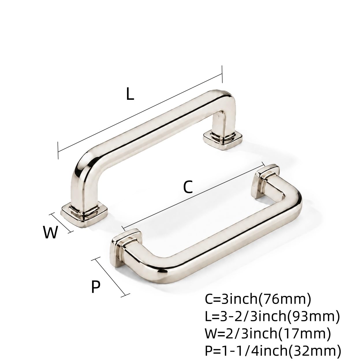 Polished Nickel Cabinet Pull - KH478, 3 in (76 mm) — KHTUMEWARE