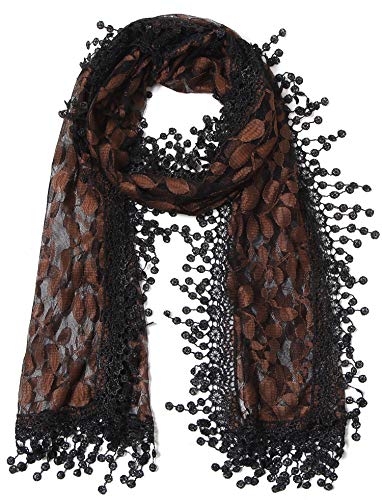 Cindy & Wendy and Lightweight Soft Leaf Lace Fringes Scarf shawl for Women
