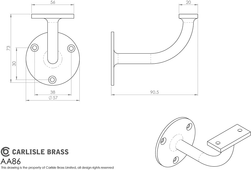 HANDRAIL Bracket - (Heavyweight), Brass - Image 3