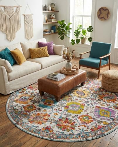 Rugs.com - Paragon Collection Rug – 8 Ft Round Multi Easy-Clean Area Rug for Living Rooms, Bedrooms, and Dining Rooms