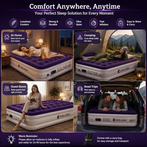 Image of CHILLSUN Twin Air Mattress with Built in Pump, 18 inch Leak-Proof Blow up Mattress, Inflatable Mattress for Guest Home Portable, Camping Travel Air Bed, 2 Mins Quick Self-Inflation Colchon Inflable