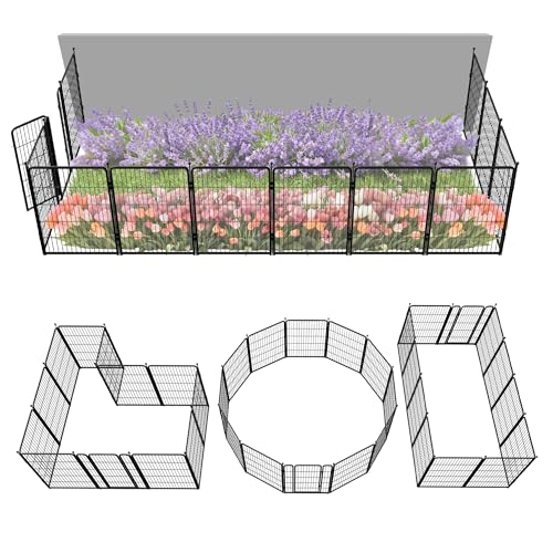 Image of FXW Garden Fence Outdoor for the Yard - 40in(H) x 27.3ft(L) Heavy Duty Metal Animal Barrier for Dog, No Dig Decorative Dog Fence, 12 Panels, Black