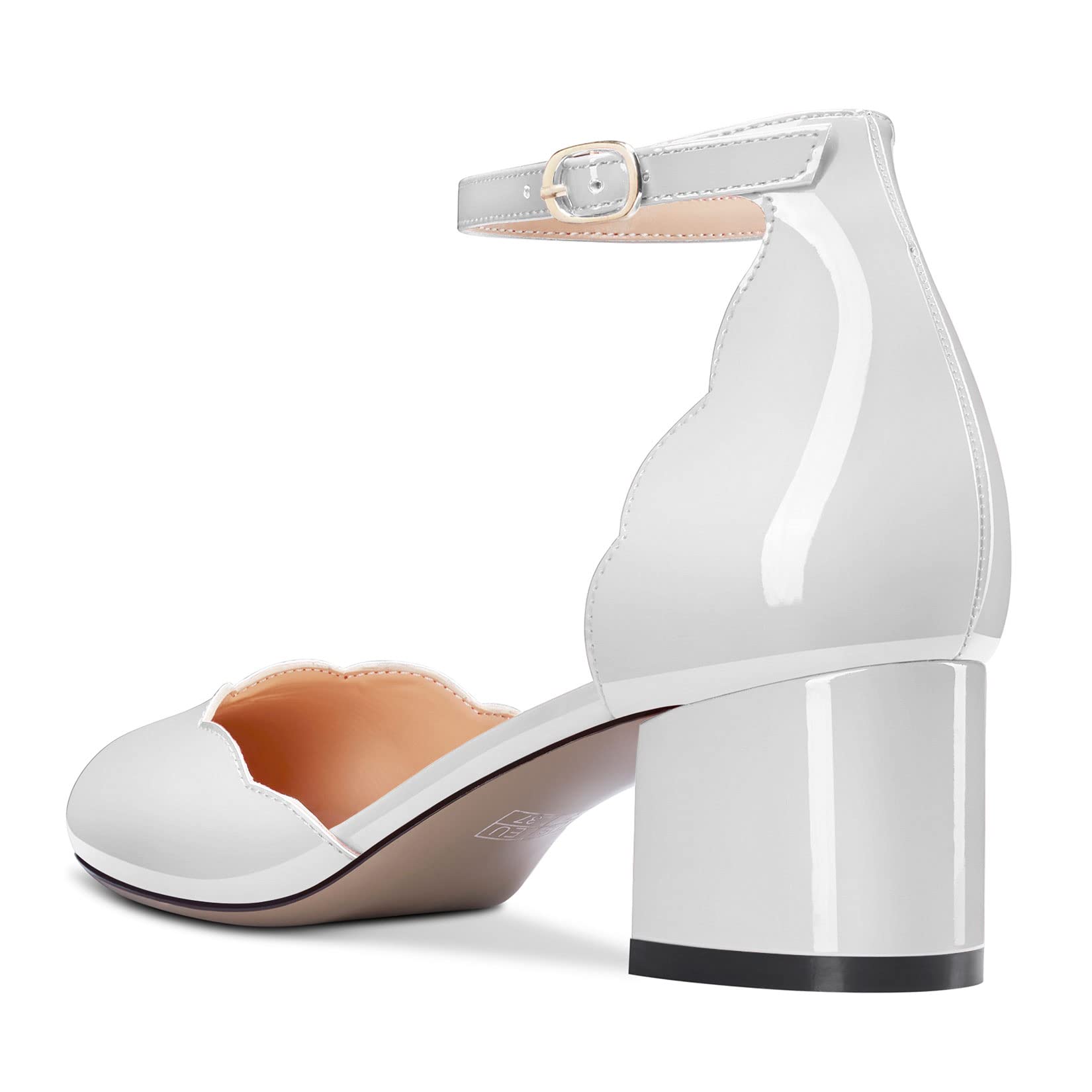NobleOnly Femmes Bloc Chunky Bas Talon Heel Fermé Rond Bout Lanières Cheville Escarpins Boucle Mariage Bureau Party Dress Sandales 5 CM Heels