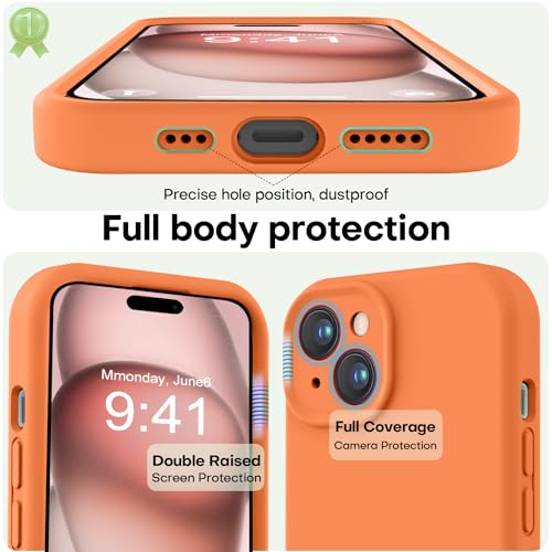 Image of LOVE 3000 Compatible with iPhone 15 Case, [Smooth Silicone Full Coverage Camera] [8ft Drop Protection], Soft Microfiber Lining Full Body Protective Case for iPhone 15 6.1 inch - Bright Orange