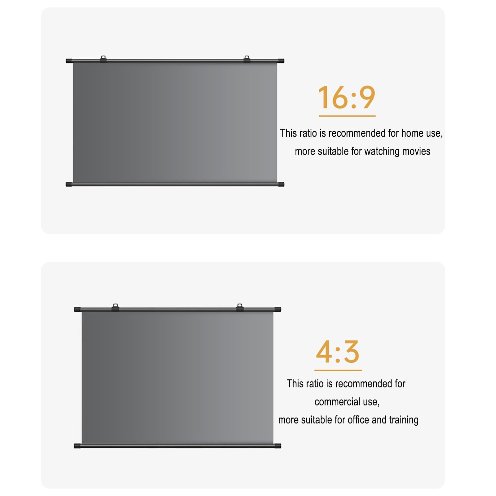 Schermo Proiettore Anti-luce manuale in metallo, Schermo per Proiettore a Scomparsa da 60" 72", Telo Proiettore per interni ed esterni, Schermo per Proiezione con Tenda per Proiettore HD(16:9,60")