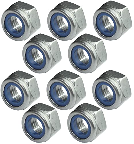 AERZETIX - C49570 - Satz von 10 Sicherungsmuttern stopmuttern sechskant M12 außen 19mm - aus edelstahl 2 - selbstsichernd muttern mit nylonring