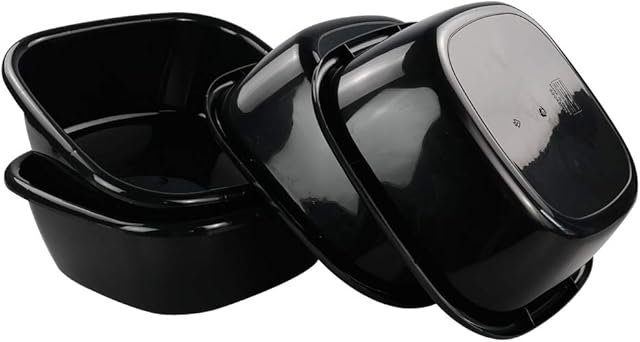 Cadine Black Square Washing up Bowl, Small Kitchen Plastic Basin, 4-Pack
