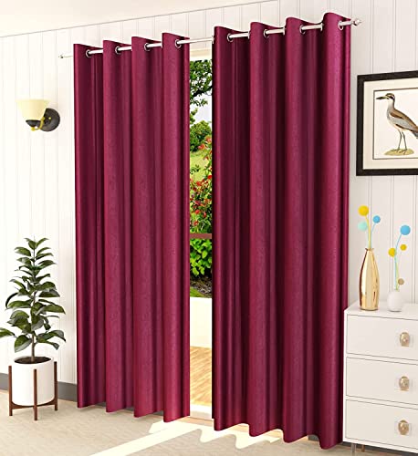 Image of Window Curtains 5 Feet Long for Living Room - Window Curtains Set of 1 Pcs Panel, Curtain Solid Parda for Home Decor & Office Wine Colour - 5 feet (48 x 60 Inch) - 2 Pcs