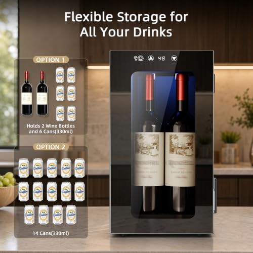 Image of Antarctic Star Wine Cooler, 0.4 Cu. Ft. Portable Mini Wine fridge | Electronic Temp Control, 40-61F Adjust Temp, Glass Door, Counter-top Drink Fridge for Bedroom, Dorm, Office, Bar & Kitchen