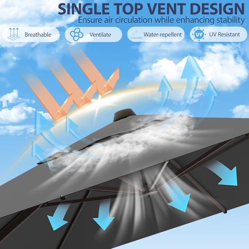 10' X 10' Patio Umbrella Cantilever Outdoor Rectangle Umbrella, Heavy Duty 360°Rotation Offset Umbrella for Garden Deck Pool Patio, Grey image 7
