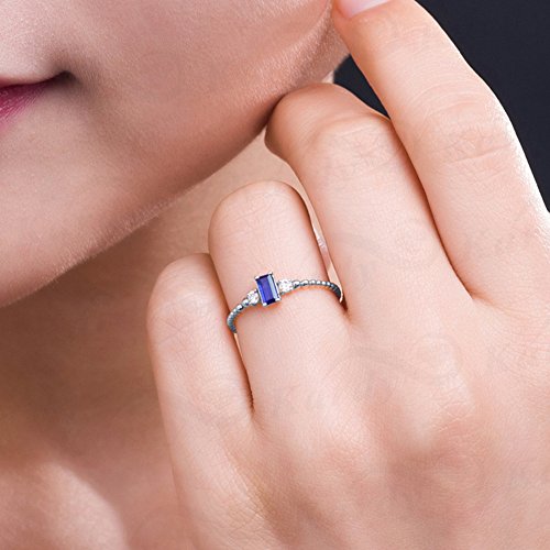 Elegant Blue Sapphire Gemstone Diamond Solid 14K White Gold Promise Engagement Fashion Ring Set For Women #TOP5