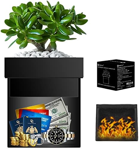 Bdmetals Steel Diversion Flower Pot Safe With Fireproof Money Bag and Lock, Waterproof Secret Hidden Safe Lock Box, Outdoor,Indoor,Garden,Yard for Hiding Cash, Jewelry, Keys,Rings, Watches(Black)