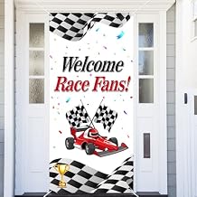 Welcome Race Fans Racing Car Birthday Photo Booth Props Banner Backdrop Background Trophy Check Flag F1 F3 Theme Decor for Hot Wheels 1st Birthday Party Baby Shower Flag Supplies Favors Decorations