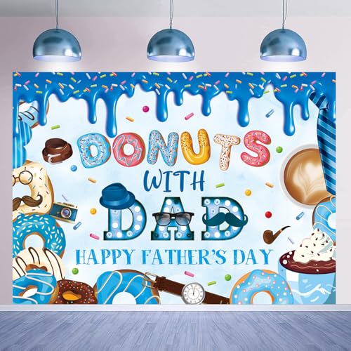 Happy Father's Day Banner Backdrop 10x8FT Best Dad Ever Donuts with Dad Background Fathers Day Party Decorations Supplies Photo Props by CUMIA - Used condition - US$21.19