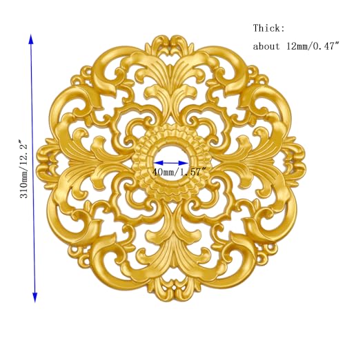 Image of Ceiling Medallions 2Pcs, 12 x 1.57 Inches, Gold ABS | Whole Circle, Fits 1.57 Inch Canopy, European Vintage Carving, Decor For Chandeliers & Ceiling Fans, Made from Plastic