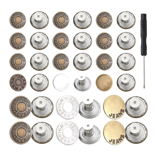 15Pcs Jean Buttons Replacement Kit for Loose Jeans Heavy Duty Metal Snap Buttons No Sew DIY Fix to Make Jeans Smaller Rust-Proof Repair Set