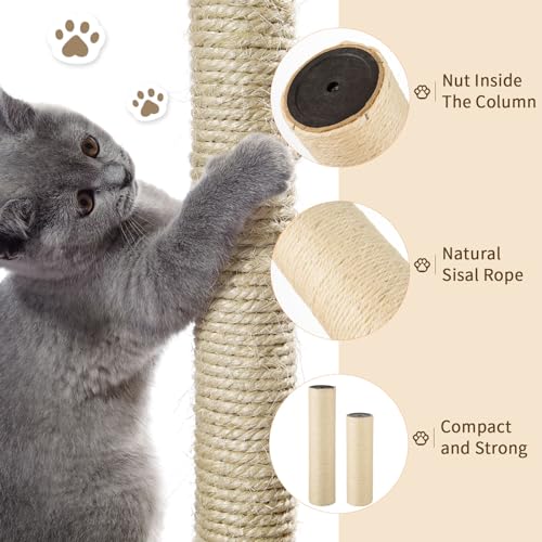 Image of 2 Root Cat Scratching Post Replacement 13.78x3.54 Cat Tree Scratch Post Replacement Natural Sisal Pole Cat Scratch Post Refill Pole Part with M8 Screws for Kitten Tree Tower Cat Furniture Accessories