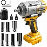 1100Nm Cordless Impact Wrench Compatible with DeWalt 20V/18V Battery – 3 Speed 1/2" Brushless Impact Gun with 7 Sockets, Impact Driver for Automotive Repair, Tire Change & Construction (No Battery)