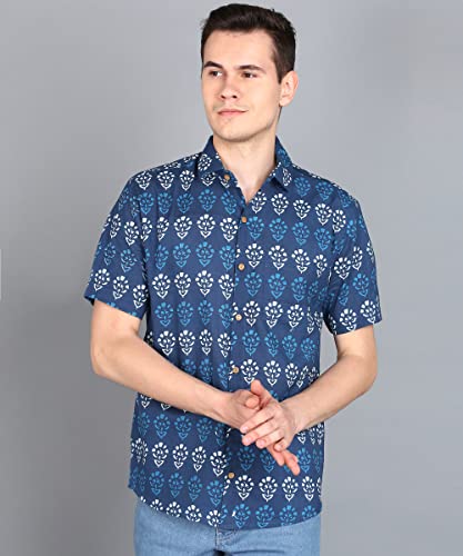 Image of BLOCKS OF INDIA Cotton Hand Block Print Half Sleeves Summer Shirt for Men