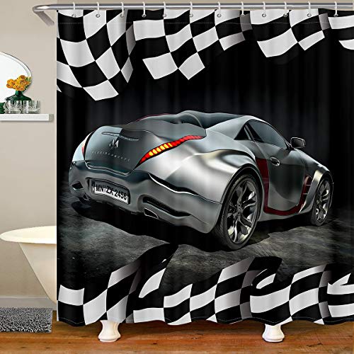 Racing Car Shower Curtain Boy Bath Curtain Grey Automobile Vehicle ...